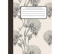 Cream & Black Floral Line Art Composition Notebook: Elegant Minimalist Writing Journal - 7.5” x 9.25”, 110 Lined Pages - Vintage Botanical Sketch Style