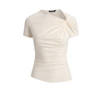 Cream Camiseta de punto de algodón anudada XXS