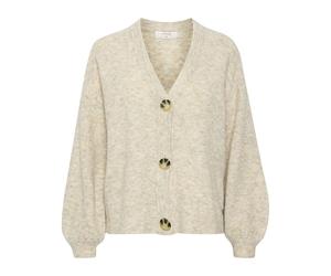Cream- Cárdigan de Punto Oversize con Mangas Abullonadas- Knitwear- Mujer- Beige- XL- Cárdigan de Punto Oversize con Mangas Abullonadas