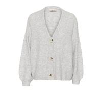 Cream- Cárdigan Gris Melange con Mangas Abullonadas- Knitwear- Mujer- Gris- L- Cárdigan Gris Melange con Mangas Abullonadas