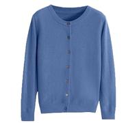 Cream Cashmere Cardigans for Women, Button up Open Front Crew Neck Sweaters, Lightweight Long Sleeve Turtleneck Kintted Sweater (Blue,XL)