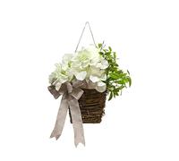 Cream Hydrangea Door Hanger Basket Wreath, 2025 Newest Wildflowers Door Hanging Basket Wreath, Artificial Front Door Beautiful Artificial Spring