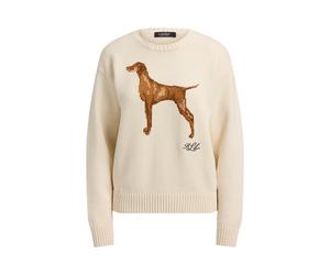 Cream Jersey de algodón con perro de intarsia L