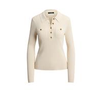 Cream Jersey polo acanalado de manga larga XXS
