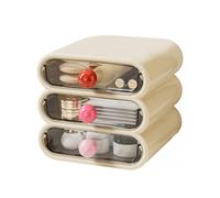 (Cream) Makeup Organiser with 3 Drawers Multipurpose Beauty Holder for Lipstick Brush Skincare for Cosmetics