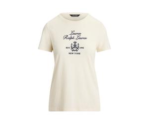 Cream Tallas Pequeña - Camiseta de punto con escudo bordado L