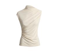 Cream Top de punto elástico con fruncido L