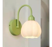 Cream Wall Sconce Green Home Decor Lighting Fixture with Flower Bud Shape Glass Shade, French Elegant Room Bedside Wall Mount Lamp Stylish White Glass Sconces, E27