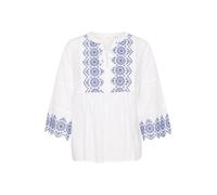 Cream Women's Blouse Embroidered Eyelet Fabric Notch Neck 3/4 Sleeves Loose Fit Blusas, Snow White, 42 para Mujer