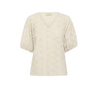 Cream Women's Blouse Eyelet Fabric V-Neck Short Sleeves Regular Fit Hip Length Blusas, Perfectly Pale, 36 para Mujer