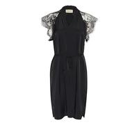 Cream Women's Cocktail Dress V-Notch Neck Lace Sleeves Knee Length Tying Belt Vestido, Pitch Black, 34 para Mujer