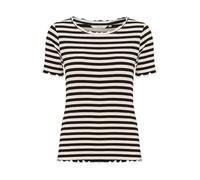 Cream Women's T-Shirt Round Neck Short Sleeves Slim Fit Rib Jersey Striped Camiseta, Pitch Black Stripe, XS para Mujer