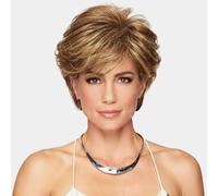 Creamily Peluca corta de corte Pixie marrón, pelucas de cabello corto con flequillo, peluca de cabello sintético con reflejos rubios mixtos para mujeres, pelucas para disfraces de Halloween