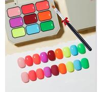 Creamy Colorful Nail Polish Set,Versatile Summer Colors Nine-Square Grid Solid Gel Glue Nail Polish,Long Lasting Solid Palette,For Women&Girls&Friend Diy Home (I#9, Pack of 1)