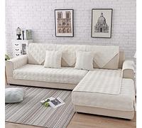 Creamy Cozy Home Sofa Protector Covers Diamond Plush Soft Velvet Sectional Couch Covers Non-Slip Sofa Slipcover for Dogs Cats Pet Love Seat Recliner Leather L Shaped, Armrest Backrest Cover (Cream,43