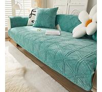 Creamy Cozy Home Sofa Protector Covers Velvet Plush Thick Geometric Quilted Sectional Couch Covers Warm Soft Non Slip Sofa Slipcover Furniture Protector for Pets Kids Children Dog Cat (Green A,43"x43