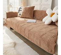 Creamy Cozy Home Sofa Protector Covers Velvet Plush Thick Geometric Quilted Sectional Couch Covers Warm Soft Non Slip Sofa Slipcover Furniture Protector for Pets Kids Children Dog Cat (Coffee A,36"x7