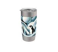 Creamy Sky Blue Penguin Winter North Pole Forest Pattern Vaso térmico de acero inoxidable de doble pared