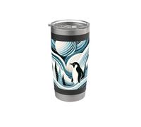 Creamy Sky Blue Penguin Winter North Pole Forest Pattern Vaso térmico de acero inoxidable de doble pared