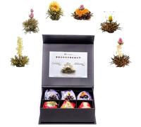 Creano 6 Flores de Té - Caja Elegante y Magnética Con Relieve de Plata - Té Blanco y Negro
