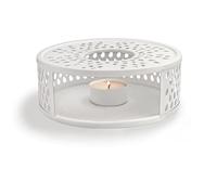 Creano Calentador de Tetera de Acero Inoxidable Soporte Térmico con Motivo de Hojas para Velas de Té - Diseño Leaf Color Blanco