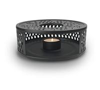 Creano Calentador de Tetera de Acero Inoxidable Soporte Térmico con Motivo de Hojas para Velas de Té - Diseño Leaf Color Negro