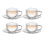 Creano Conjunto de 4 Taza Térmica Doble Pared Té/Macchiato de Leche Cappuccino con Posavasos | 250ml