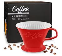 Creano Filtro de café de porcelana, tamaño 4, para bolsas de filtro, tamaño 1 x 4, color rojo