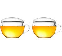 Creano Juego de 2 Tazas Teelini 200ml con Tapas - Vidrio de Borosilicato - Set Duo para Flores de Té y Té en Flor - Transparente y Resistente