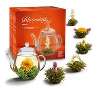Creano Set de Flores de Té Blanco 6 uds y Tetera de Vidrio 500ml Antigoteo - Experiencia de Bienestar y Relax - Té Blanco Suave de Calidad Artesanal