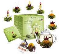 Creano - Set de regalo de flores de té verde con tetera de vidrio de 500 ml y 6 bolsas + 1 bola de té negro Teelini