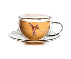 Creano Taza Térmica Hummi, para Té/Latte Macchiato, de Doble Pared, con Patrón de Colibríes | 250ml en un Paquete de Regalo. Rojo