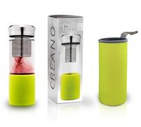 Creano Teamaker Tetera Nómada de Vidrio de Borosilicato 400ml con Filtro de Acero Inoxidable y Funda de Neopreno Hermética - Verde