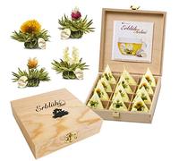 Creano Teelini Flores de Té Blanco 12 uds - Cofre de Madera con Compartimentos - Porción para Taza - Regalo para Ella