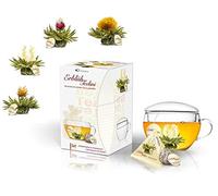 Creano Teelini Flores de Té Blanco 8 uds con Taza de Vidrio 200ml y Tapa - Set de Regalo Completo - Ideal para Mamá y Oficina