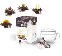 Creano Teelini Flores de Té Negro 8 uds con Taza de Vidrio 200ml y Tapa - Set de Regalo Completo - Ideal para Oficina y Relax