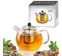 Creano® Tetera de Vidrio 1 L con Filtro de Acero Inoxidable y Tapa | Diseño robusto y antigoteo para té a granel
