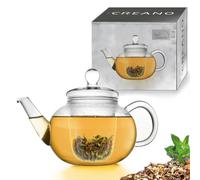 Creano Tetera de Vidrio Clásica 800ml con Filtro de Vidrio y Tapa de Cristal - Diseño Integral de Vidrio para una Infusión Pura y Natural