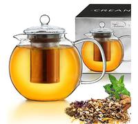 Creano Tetera de Vidrio de Borosilicato 850ml con Filtro de Acero Inoxidable Extraíble y Boquilla Antigoteo para Té en Rama y Flores de Té