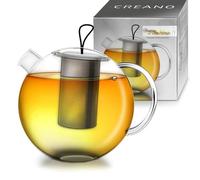 Creano Tetera JUMBO de Vidrio de Borosilicato 2,0l con Filtro de Acero Inoxidable - Tetera de Gran Capacidad para Té en Rama y Flores de Té