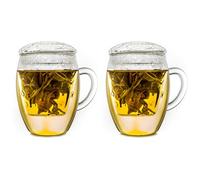 Creano Vaso de Té All-In-One de Vidrio de Borosilicato con Filtro de Vidrio und Tapa 400ml - Juego de 1