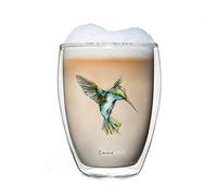 Creano Vaso Térmico de Doble Pared Hummi de Vidrio de Borosilicato con Motivo de Colibrí 250ml - Azul - Juego de 1