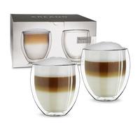 Creano Vasos de Doble Pared „Modelo Redondo“ de Vidrio de Borosilicato Aislantes para Café y Té 250ml - Juego de 2 Vasos