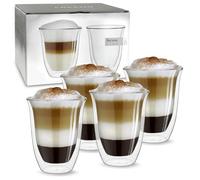 Creano Vasos de Doble Pared „Modelo V“ de Vidrio de Borosilicato Aislantes para Café y Té 400ml - Juego de 4 Vasos