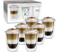 Creano Vasos de Doble Pared „Modelo V“ de Vidrio de Borosilicato Aislantes para Café y Té 400ml - Juego de 6 Vasos