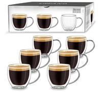 Creano Vasos de Doble Pared para Espresso „Modelo Alto“ con Asa de Vidrio de Borosilicato 100ml - Juego de 6 Vasos