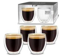 Creano Vasos de Doble Pared para Espresso „Modelo Redondo“ de Vidrio de Borosilicato 100ml - Juego de 4 Vasos
