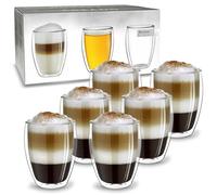 Creano Vasos de Doble Pared XXL „Modelo Estilizado“ de Vidrio de Borosilicato Aislantes para Café y Té 400ml - Juego de 6 Vasos