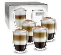 Creano Vasos de Doble Pared XXL „Modelo Estilizado“ de Vidrio de Borosilicato Aislantes para Café y Té 400ml - Juego de 4 Vasos