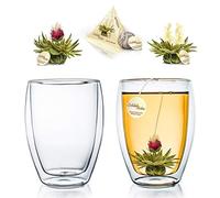 Creano Vasos Térmicos de Doble Pared Forma Alta 250ml incl. 2 Flores de Té ErblühTeelini - Juego de 2